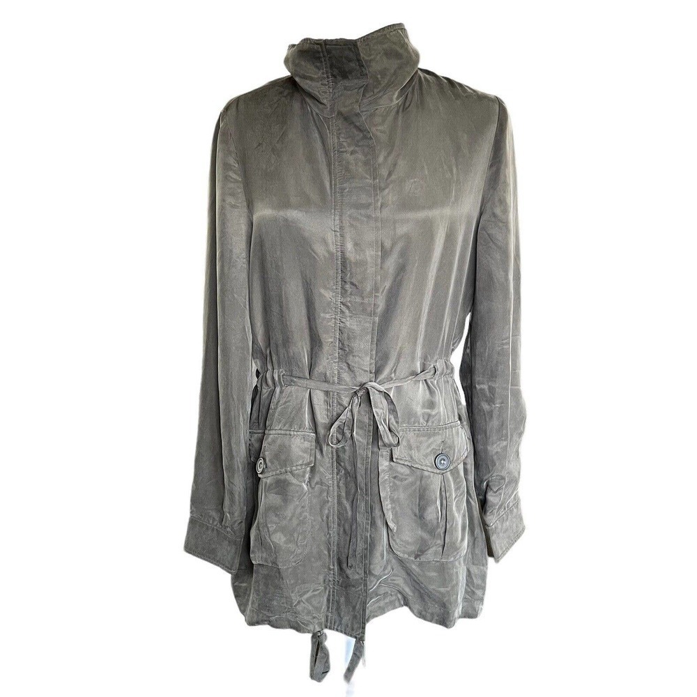 Ella Moss Army Green Utility Coat Cupro Outer Shell Size Small EUC